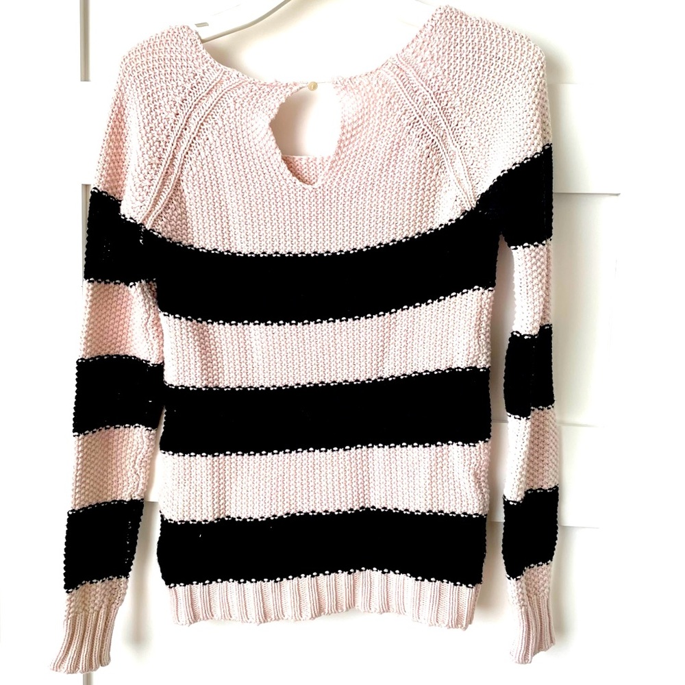 Roxy XS navy & Pink striped boat neck sweater